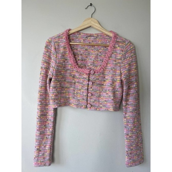 Alexis Ezza Metallic fuzzy Knit Top Women's Cherry Blossom Size: Small NWOT - Picture 2 of 8